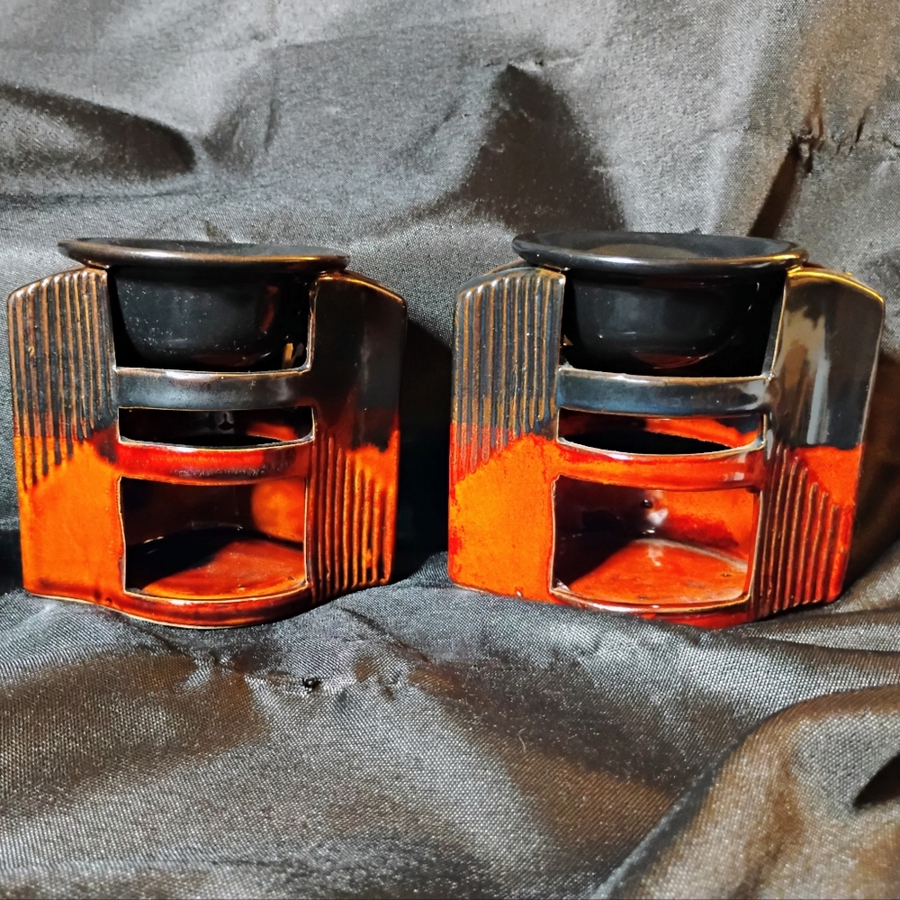 Vintage Black and Brown Ceramic Candle Holders